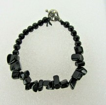 Vintage Costume Jewelry, Black Faceted Bead Bracelet, Obsidian Chips BCLT35 - $12.69