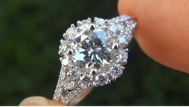 1.25Ct Redondo Imitación Forma Brillante Detalle Diamante Anillo 14K Blanco Oro - £93.37 GBP