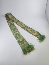 Lithuanian Woven Sash Green and Gold Beautiful Design 2-1/2&quot; x 42&quot; Folk ... - £27.20 GBP