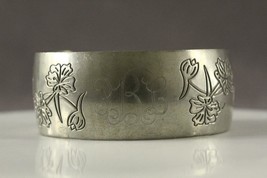 Vintage Monogram PBL PEWTER Metalware Larkspur Flower Pattern Cuff Bracelet - £14.30 GBP