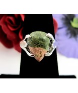 UNAKITE PINK &amp; GREEN Natural STONE Triangle RING Vintage Silvertone Size... - £13.42 GBP