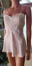 Vtg Delicates Sz S Pale Baby Pink Satin A-Line Chemise Nightgown White Lace Trim - $14.84