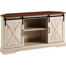 Pemberly Row Traditional Wood Corner TV Stand for TVs up to 52&quot; in White Oak - £349.66 GBP