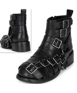 Jeffrey Campbell Belted Up Boots Women Size 5.5 Black Multi-Strap Biker ... - $101.95
