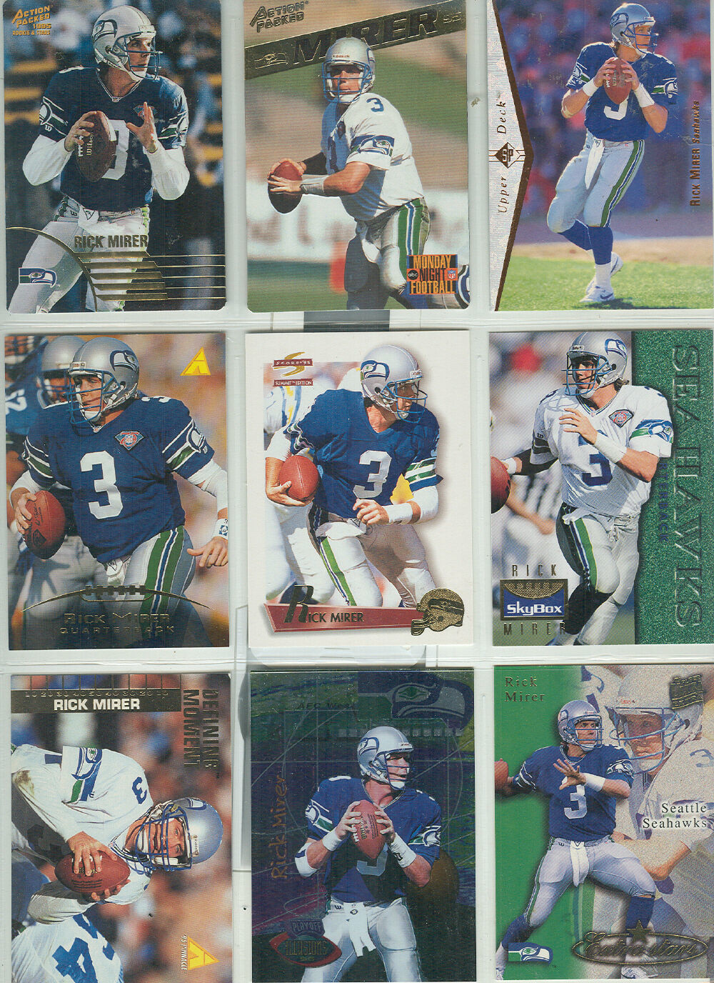 RICK MIRER, SEATTLE SEAHAWKS  9  FOOTBALL CARDS  ! - $1.72