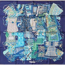 Hermes Scarf Voyage en Etoffes 90 cm Silk blue quilt Carre 35&quot; - £591.07 GBP