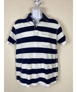 Lucky Brand Men Size L White/Blue Striped Polo Shirt Pocket Knit Short S... - $11.30