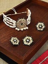Green Kundan Pearls Choker Necklace Earring Ring Set Women Jewelry Set - £18.51 GBP