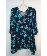 Woman Within WM Plus 22/24 Blue Floral 3/4 Sleeve Tunic - $19.34