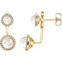 Freshwater Cultured Pearl Diamond Halo Earrings in 14K Yellow, White, Rose Gold - £790.56 GBP+