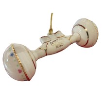 Lenox 2020 Baby&#39;s First Christmas Rattle Ornament 1st Ivory Gold Ribbon Gift NEW - £19.98 GBP