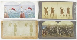Lot of 4 Antique Stereoview Cards, Victorian Swimwear, Atlantic City, N.J. Beach - £10.21 GBP