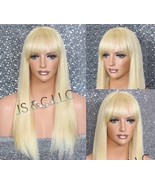 24&quot; 100% Human Hair Wig Bleached Blonde Full Bangs Layered Long Cancer/A... - $6,996.01 MXN