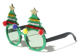 Merry Christmas Tree Round Holiday Sunglasses Circle Novelty Glitter Oversized - £6.71 GBP