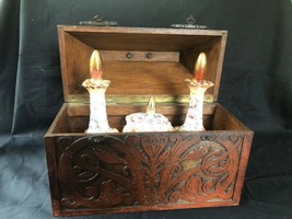 Antique Wooden box with porcelain perfume bottles vanity set - £195.80 GBP
