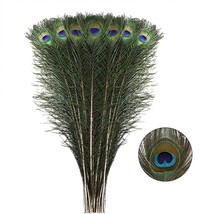 Natural Long Peacock Feathers - 40Pcs 23-28 Inches For Floral Arrangements, Wedd - £42.71 GBP
