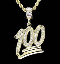 Iced Emoji 100 Cz Pendant14k Gold Plated 24&quot; Rope Necklace Hip Hop - £8.32 GBP