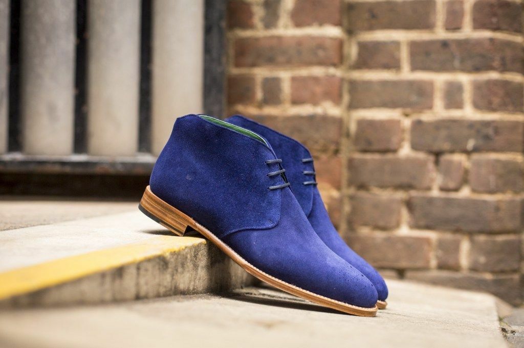 Men's Blue Chukka Brogue Toe Genuine Suede Leather Matching Sole Boots US 7-16