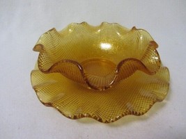 Vintage Colony Depression Amber Glass Set Waffle Luncheon Ruffle 6&quot; Plate &amp; Bowl - £14.78 GBP