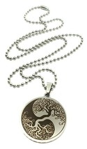 Yin Yang Tree Of Life Pendant 20&quot; Ball Chain Necklace Pagan Boho Etched Steel - £6.51 GBP