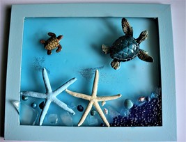 Blue Sea turtle beach decor, Hatchling, Coastal wall hanging, sea glass starfish - £31.97 GBP