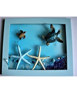 Blue Sea turtle beach decor, Hatchling, Coastal wall hanging, sea glass starfish - $40.00