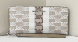 New Michael Kors Jet Set Large Travel Continental Wallet with Stripes Camel - £60.04 GBP