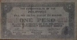 PHILIPPINE Paper Money: Bohol Emergency Currency Board One Peso #60073 1943 - $4.95