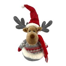 Holiday Moose in Knit Sweater and Red Hat Fabric Tabletop Decoration 12.... - $21.98
