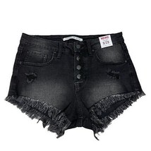 Denim Black Shorts 9 Celebrity Jeans Exposed Button Fly Frayed Jeans Mid... - £9.34 GBP