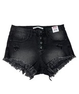Denim Black Shorts 9 Celebrity Jeans Exposed Button Fly Frayed Jeans Mid... - £9.34 GBP