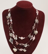 Pink Heart 3-Strand Necklace 20 Inches Long Adjustable - £10.40 GBP