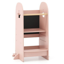 Kids Kitchen Tower Adjustable with Chalkboard and Safety Rail-Pink - Col... - £68.85 GBP