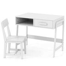 Kids Desk and Chair Set with Storage Drawer and Hutch-White - Color: White - $121.41