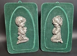 VTG 1960s Set of Genuine Italian Pewter Green Velvet Kneeling Praying Children - £23.40 GBP