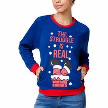 Mighty Fine Juniors&#39; The Struggle is Real Holiday Graphic Sweatshirt (Navy, S) - £11.21 GBP