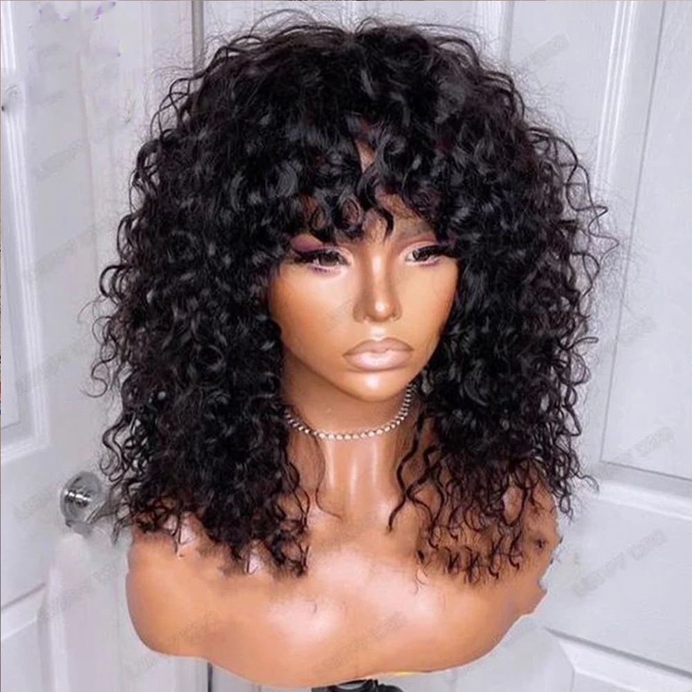 Bob Wig Curly Human Hair Wig With Bangs Curly Wig With Bangs Remy Moxika Hair1 - £59.02 GBP+