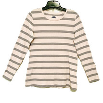 Old Navy Slim Fit Womens M Ribbed Knit Ivory &amp; Black Stripes Long Sleeve Top - £10.23 GBP