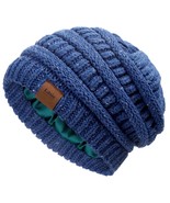 Winter Knitted Satin Lined Beanie Hats For Women Slouchy Cable Beanie Si... - £22.77 GBP