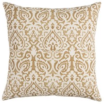 Gold White Distressed Damask Throw Pillow - £58.86 GBP