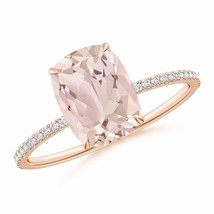 ANGARA Thin Shank Cushion Morganite Ring with Diamond Accents in 14K Gold - £749.00 GBP