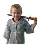 Medieval Chainmail Shirt 6-10 yrs Size Flat riveted with Warsaw kids hal... - £64.09 GBP