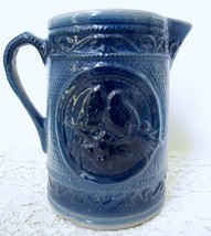 Old Salt Glazed Pottery Water Pitcher Love Birds Blue Gray Antique - £38.35 GBP