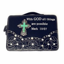 Bible Cover Cut Out Embroidered Scripture Verse Rhinestone Agate Cross B... - $31.67