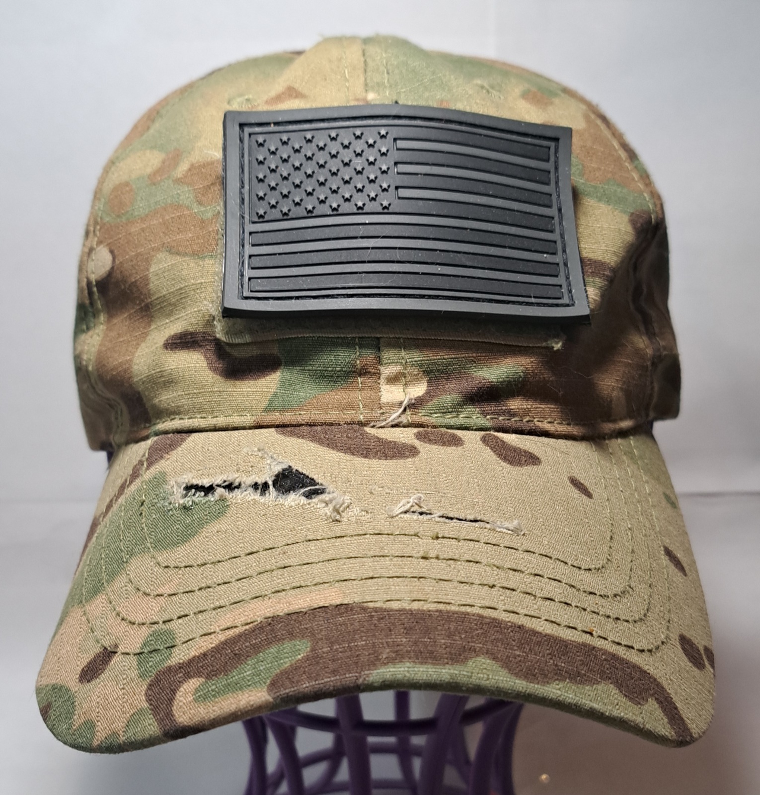 Camo camouflage Distressed look Panel Hat baseball hat cap Adjustable - $14.97