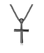 WATERPROOF Black Stainless Steel Cross Necklace - $38.61