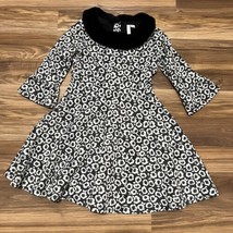Janie and Jack Black White Dress Bell Sleeves Faux Fur Black Collar Girl... - $21.84