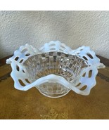 Vintage Fenton Art Glass Opalescent White Basket Weave Bowl Ruffled Lace... - $40.69 CAD