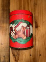 Vintage Teddy Bear with Santa Hat Tin Metal - $6.09