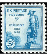 1933 5c Andrzej Kosciuszko, Polish–Lithuanian Military Scott 734 Mint F/... - $1.97